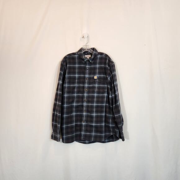 CARHARTT Relaxed Fit Black Grey Plaid LS Button Down Workwear Mens L FLAWED - Picture 1 of 10